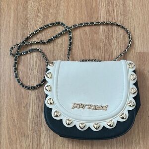 Betsey Johnson Black and White Scalloped Crossbody Bag